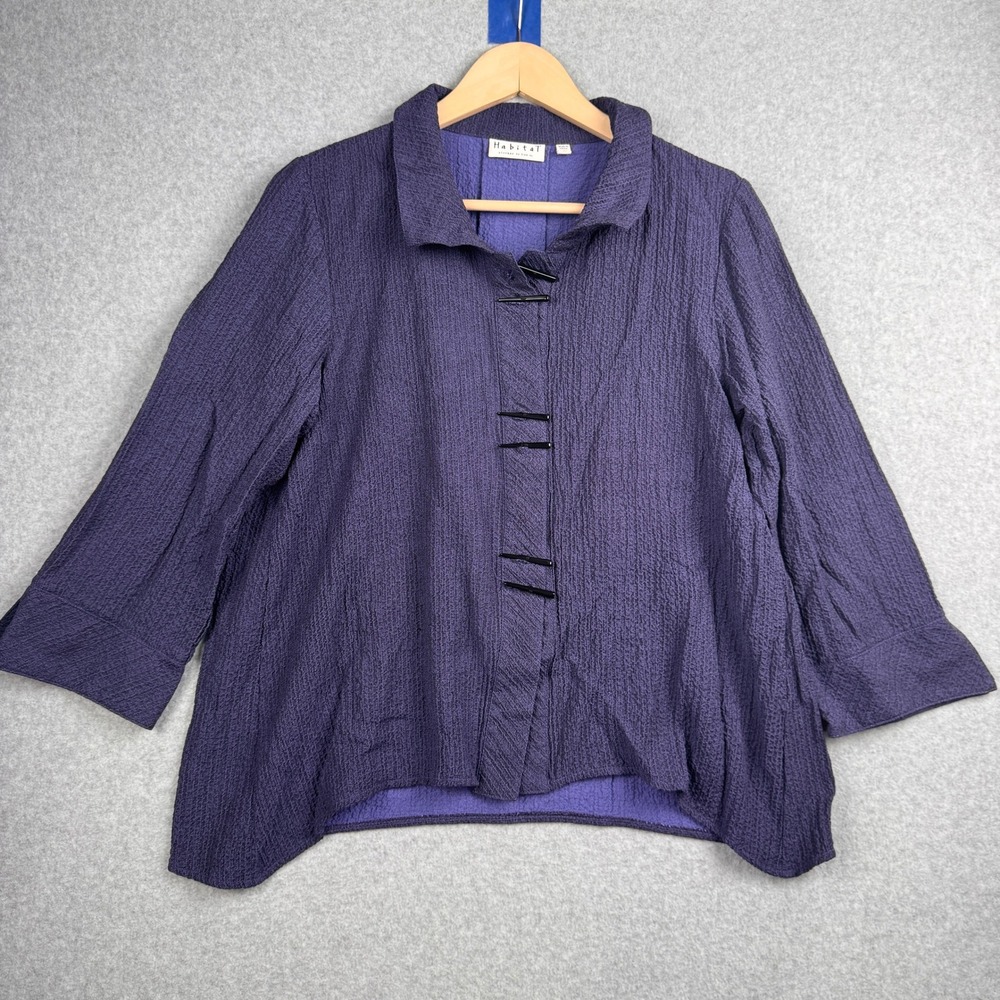 Habitat Top Womens Medium Purple Textured Toggle Artsy Lagenlook Tunic Boho